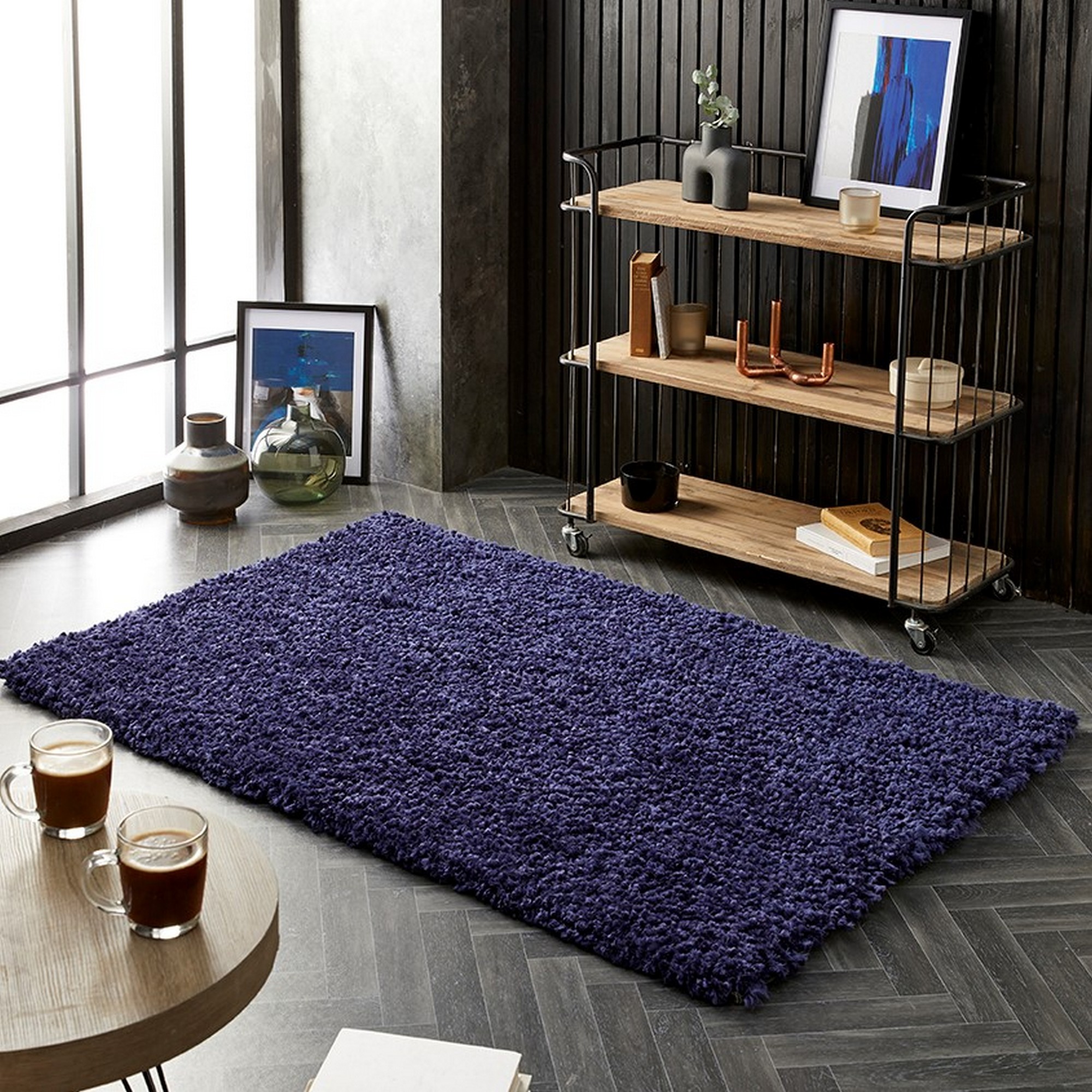 Photos - Area Rug Origins Portland Shaggy Rugs in Navy Blue60x110cm PORTLDNAVYXX060X110